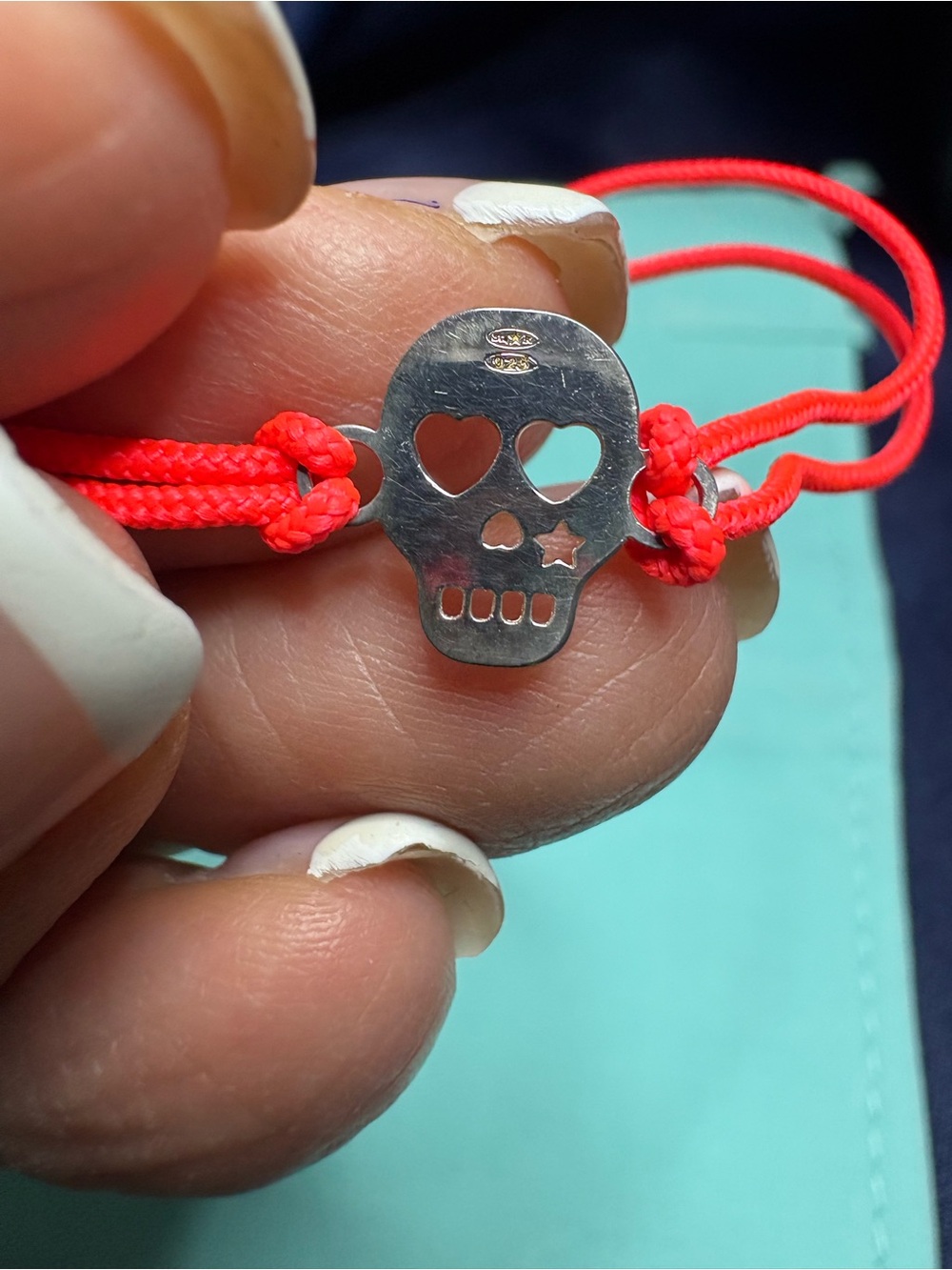 REM French Riviera Neon Coral Orange Cord Bracelet with Skull Charm - Picture 3 of 5